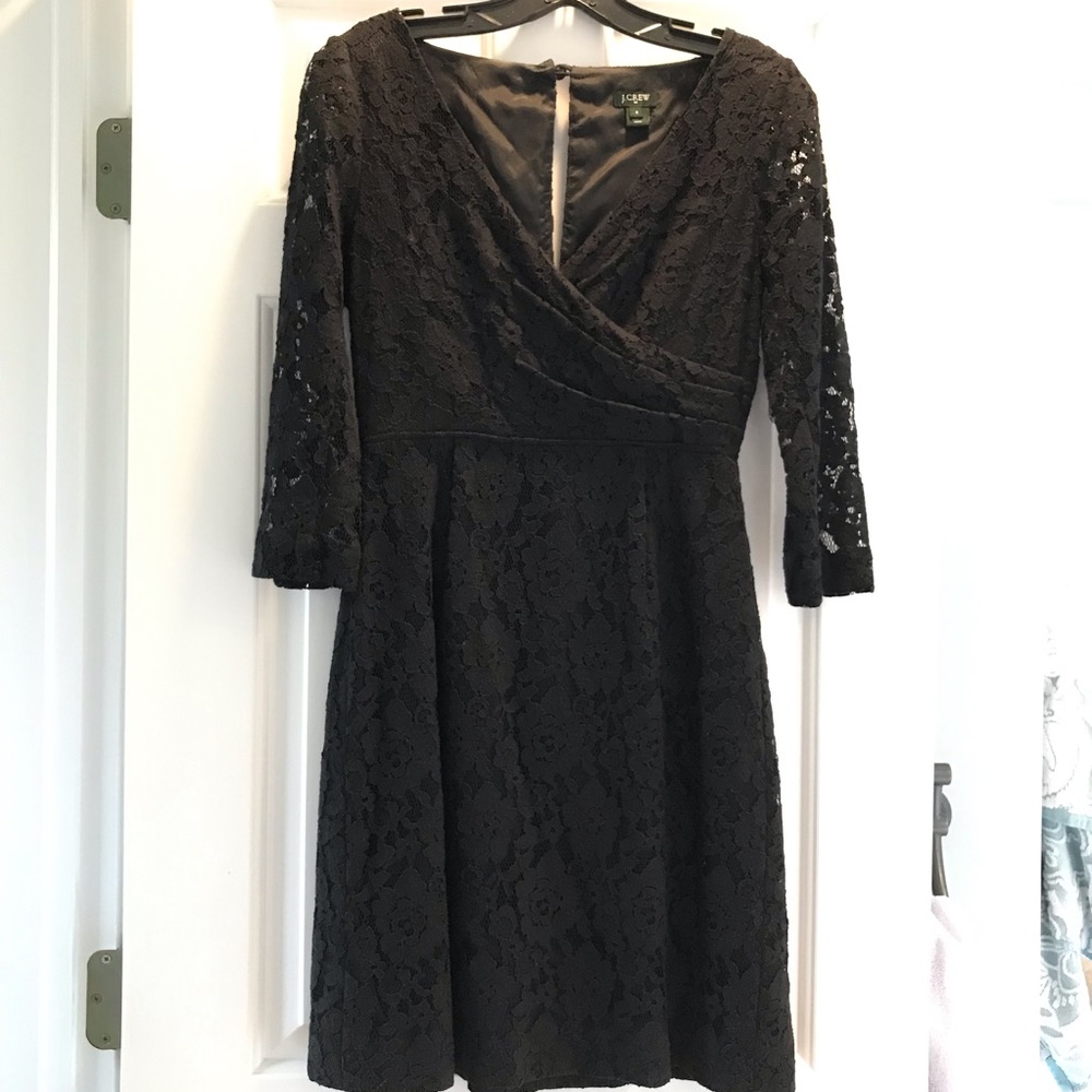 J. Crew Black Lace V-Neck Dress 3/4 Sleeves Size 2